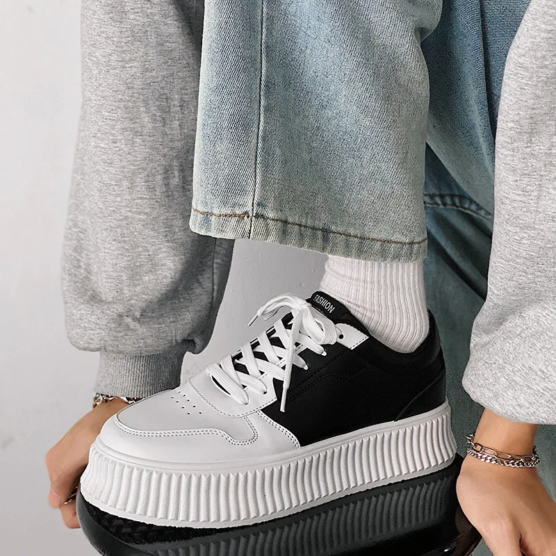 

Leather Platform Sneakers Men Vulcanize Shoes Casual Mixed Color Sneaker Men Flats Lace-up Walking Trainers Zapatos Para Hombres