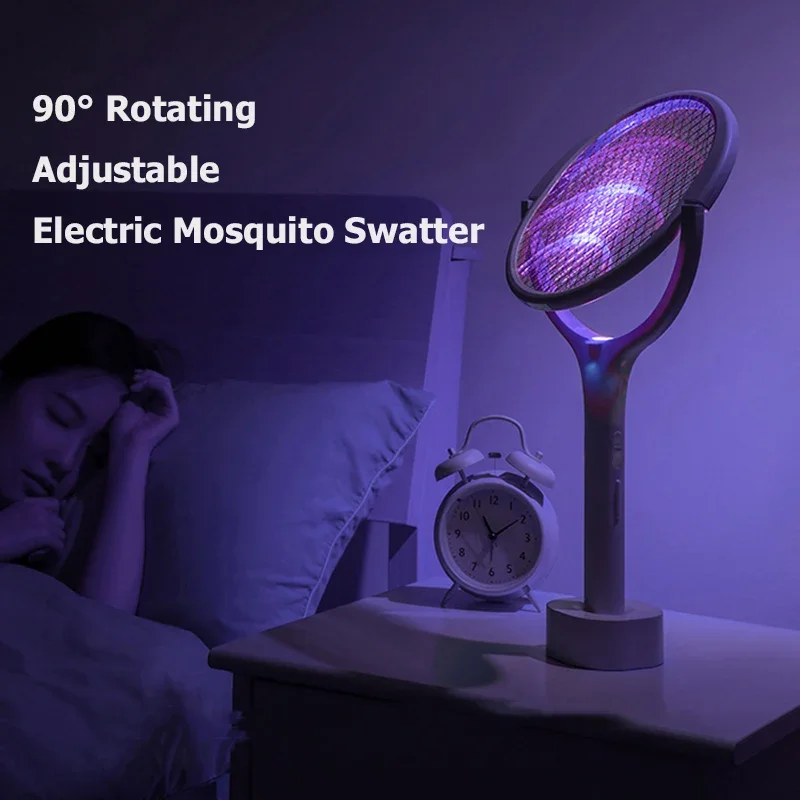 365Nm Luce Uv Antiurto Elettrico 2 In 1 Trappola Per Racchetta Per Zanzare Mosche 90 ° Girevole Lampada Antizanzare Scacciamosche Ricarica Usb