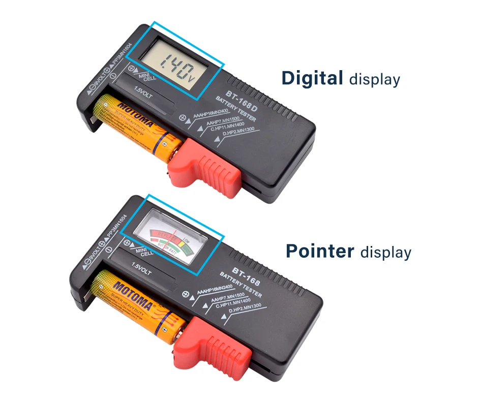 BT-168 BT-168D Digital Battery Capacity Tester 1.5V 9V AAA AA Button Cell Batteries Voltage Check Meter Indicator Measurement