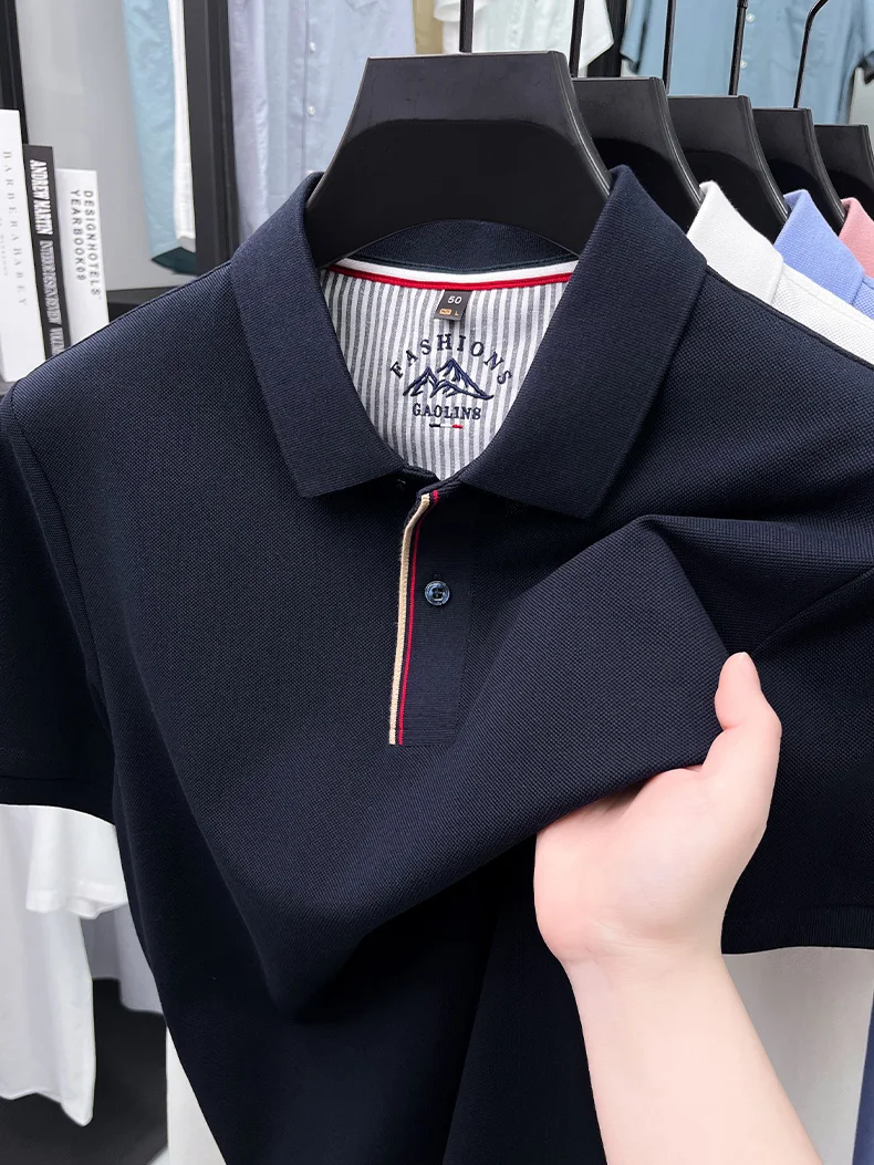 Luxury 100% cotton men's short sleeve polo shirt fashionable stripes comfort texture summer new high-end business casual T-shirt 26 Scf5ccfbed28b48c5b448eebce4377a1dD