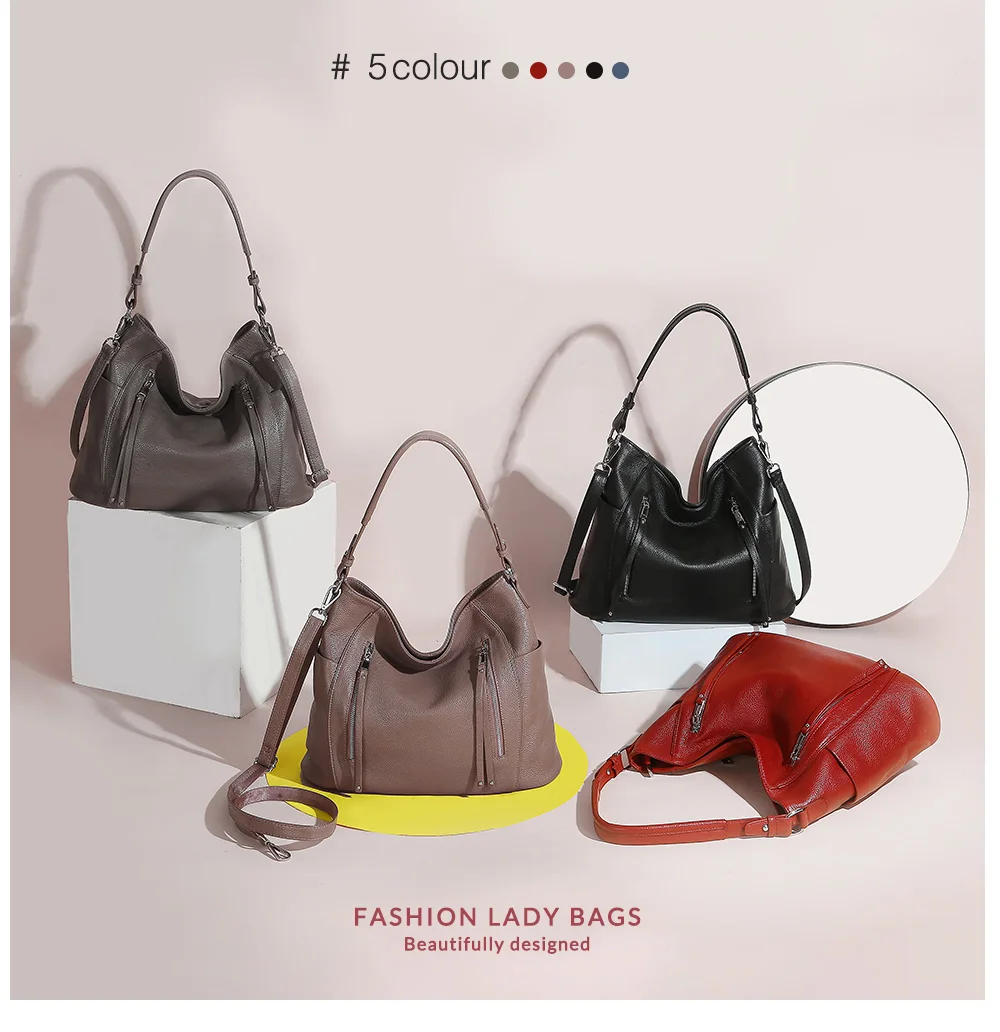 Zency neue Handtasche Luxus echtes Leder für Frauen Schulter tasche Cross body Hobo große Reiß verschluss tasche charmante weibliche Handtaschen – Detail 1