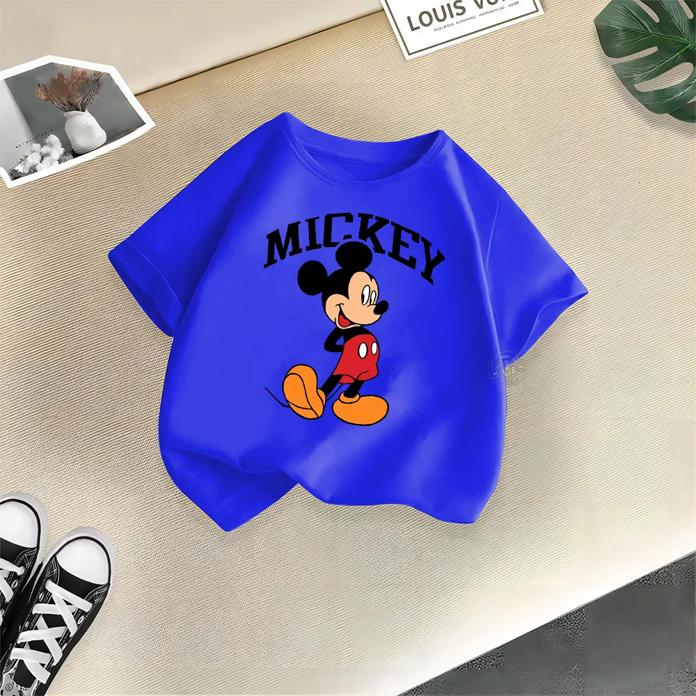 Disney Kids Clothing Summer 100% Cotton T-shirt Mickey Simple fashion printed crew neck T-shirt top Teen boys girls casual T-shi 4