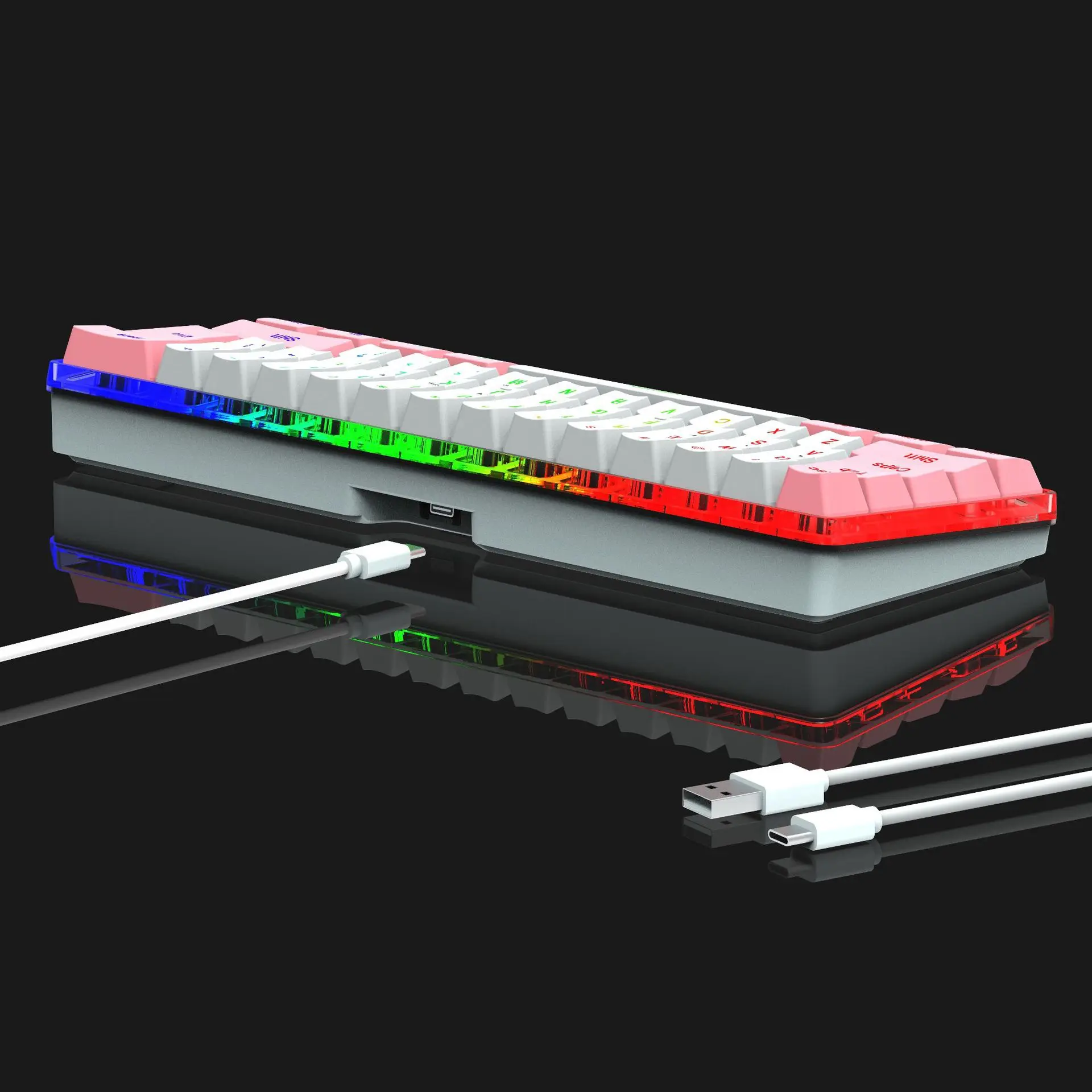 

61Key K401 Color Matching RGB Light Color Matching Wired Keyboard Mechanical Feel Key Line Separation Game Keypad For Desktop PC