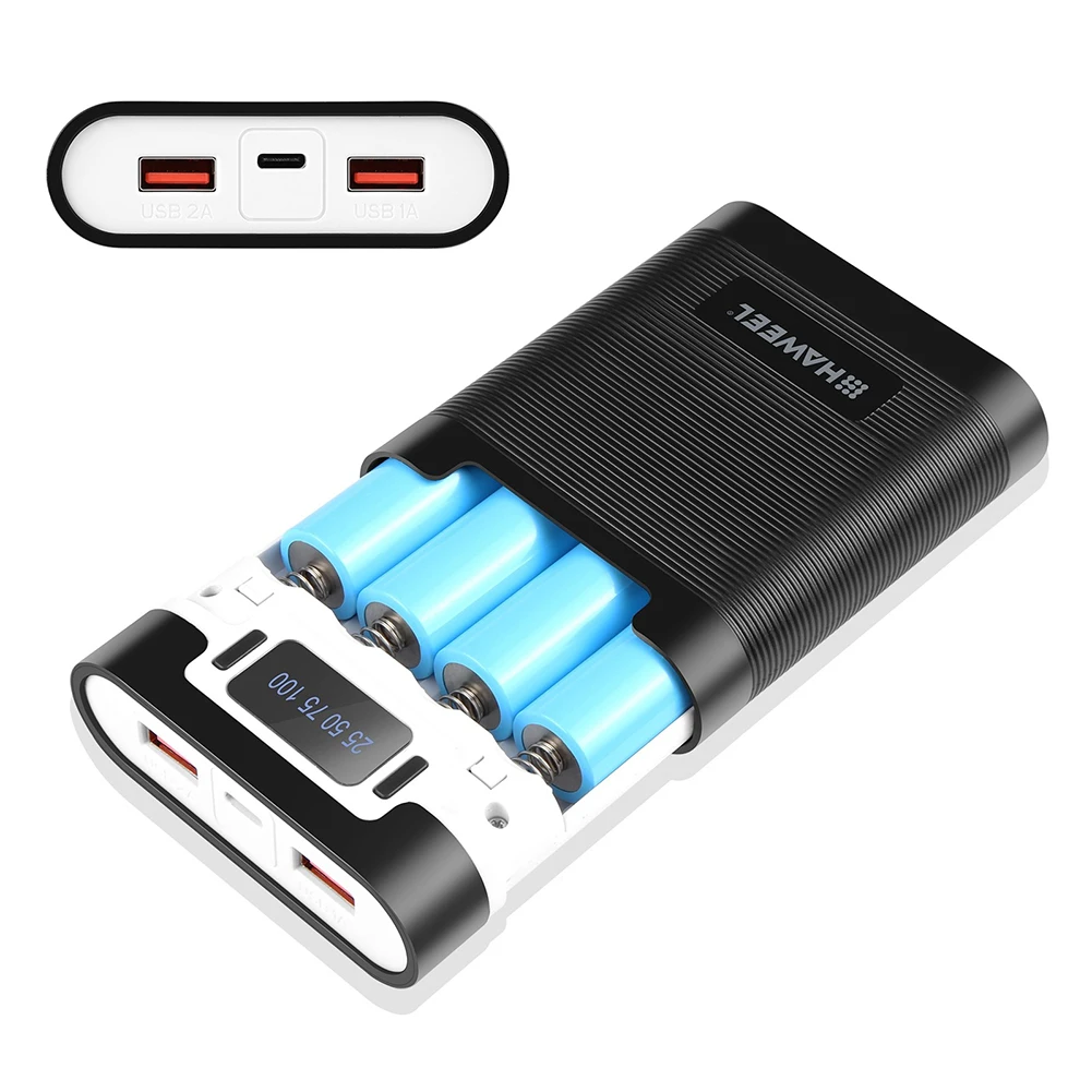 18650 배터리 박스 케이스, DIY 보조배터리 듀얼 USB 충전기 쉘, QC3.0 충전, DIY 쉘 C 타입 PD 디지털 디스플레이, 10000mAh, 4 슬롯