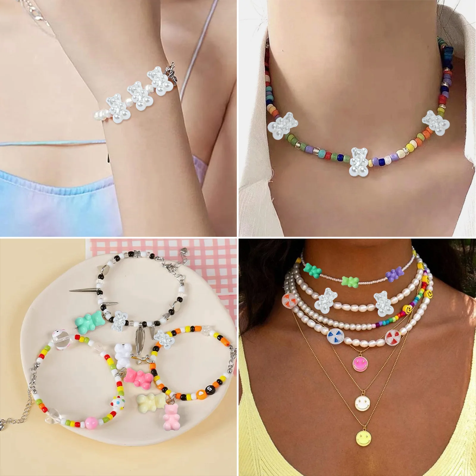 Panda hall 200pcs abs imitiert Perle Acryl Bär Perlen weiß 3d Tier Spacer Perlen für Schmuck Haar herstellung Zubehör – Detail 7