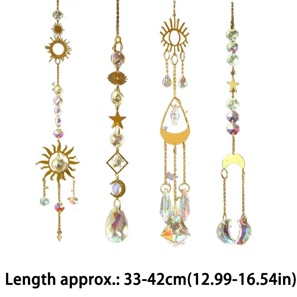 Sun Moon Star Crystal Sun Catcher Stained Glass Balcony Yard Window Drop Bell Party Decor Rainbow Prism Wind Bell Pendant