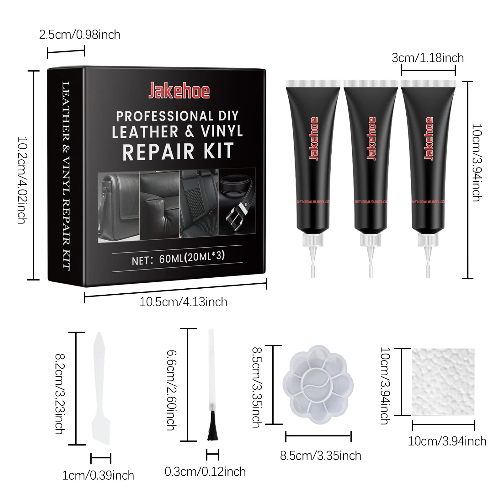 ערכת טיפוח לרכב בעלת נוזל לתיקון עור, שיפוץ חורים, שריטות וסדקים בצבע שחור