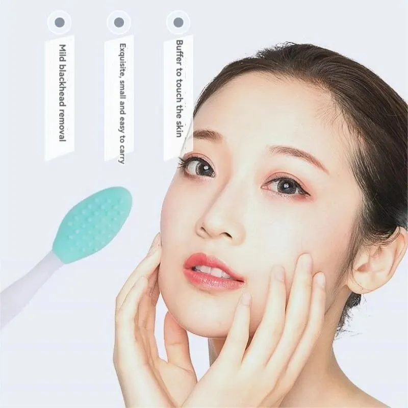 Silicone Nose Brush Double Sided Silicone Lip Cleansing Brush Face Wash Massage Exfoliating Blackheads Portable Beauty Tools