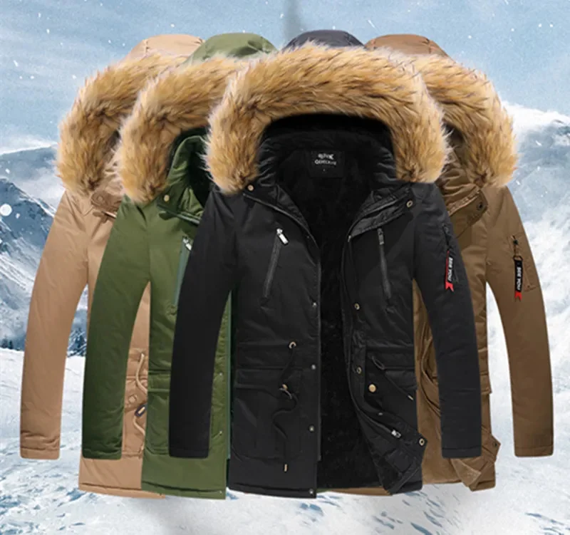 

2024 New Men's Winter Jackets Thick Hooded Fur Collar Parka Men Coats Casual Padded Mens Male Clothing Down Parkas