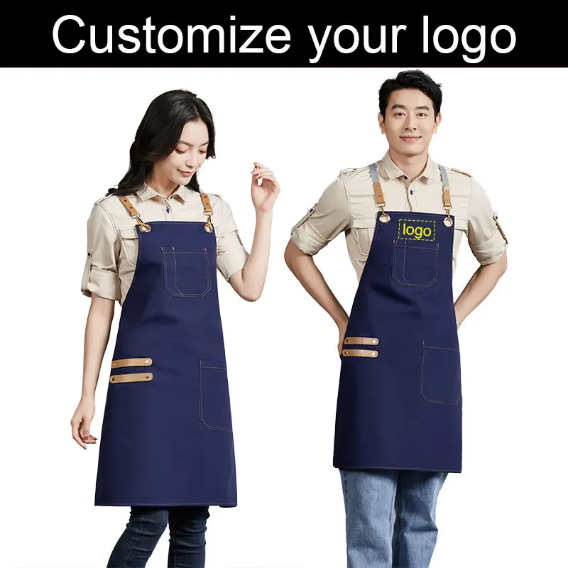 

Wholesale Canvas Aprons Restaurant Women Waiter Apron Home Chef Apron Custom Logo Men Chef Kitchen Cook Apron Bibs For Adult