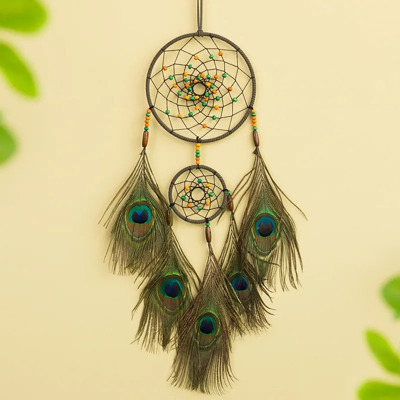 

Peacock Feathers Dream Catcher Hanging Decorations Retro Color Beads Feather Wind Chimes Fashion Homestay Room Decor Bohemian