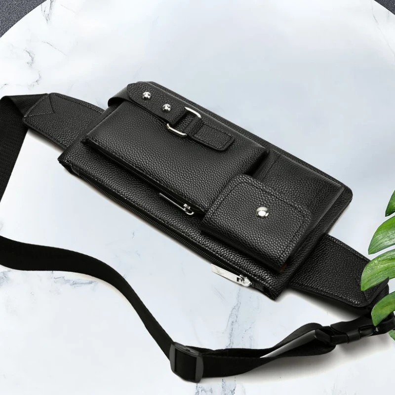 Casual waist bag, solid color, zipper closure, adjustable shoulder strap, lightweight, black, with cross body design, suitable f