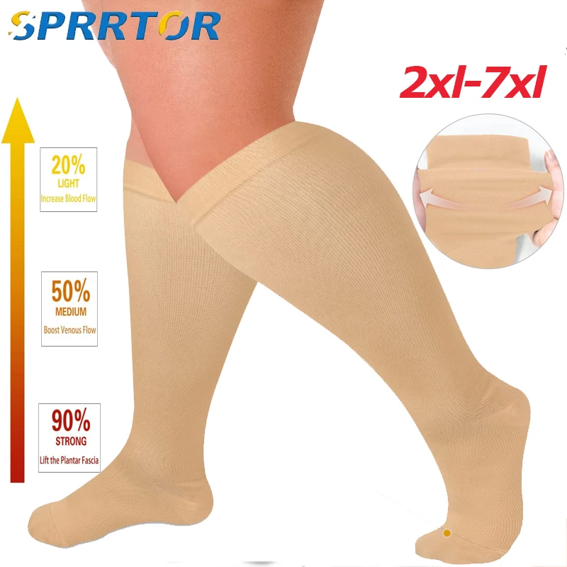 

1Pair Plus Size Compression Socks for Women and Men Wide Calf 20-30mmhg Extra Large 2xl-7xl Knee High Support for Circulation