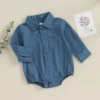 2023-08-16 Lioraitiin 0-24M Newborn Baby Boy Cotton Linen Shirt Romper Solid Long Sleeve Lapel Button Down Jumpsuit Clothes 3