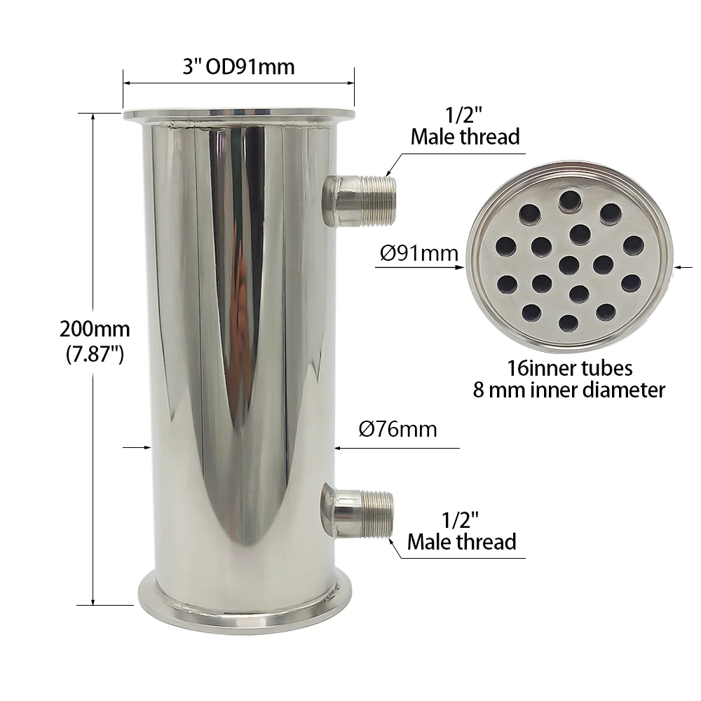Dephlegmator 3" 76mm(od91mm)304stainless Steel Reflux Condenser Height