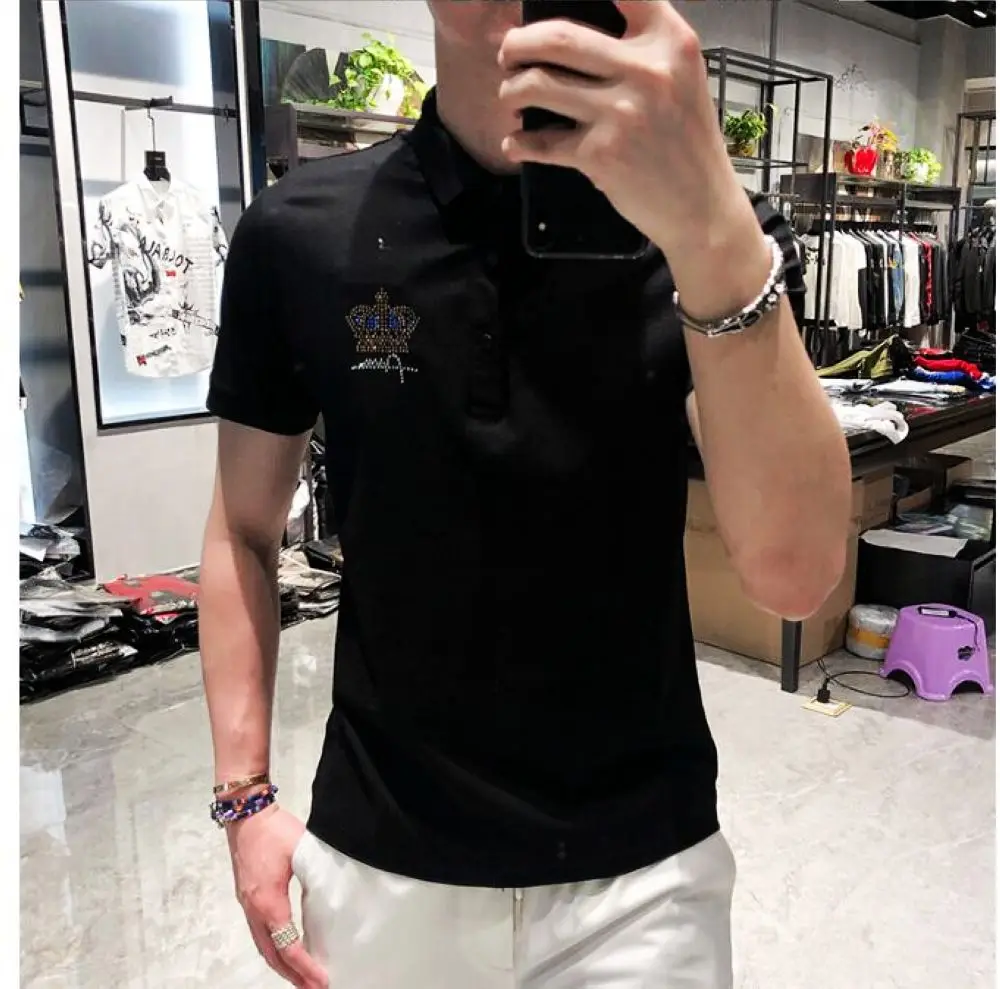 

2023 new style short TShirt Spider picture Brands Male Short Sleeve Casual Slim Rhinestones shirt 20230908two