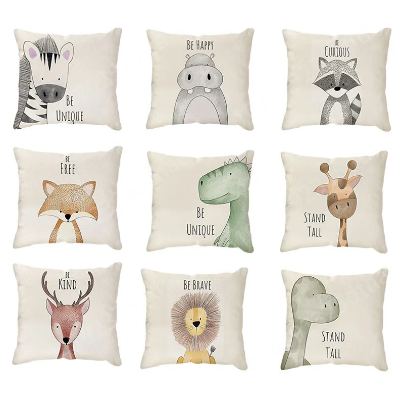 

Nordic Style Cute Cartoon Animal Print Pillowcase 45x45cm Cushion Cover Pillows Cases Sofa Home Decor Peach Skin Cushion Covers