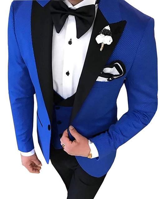 2023 Men 3 Pieces Suits For Men Custom Made Groom Groomsmen Tuxedos Wedding Men Suit Terno Masculino(Jacket+Pant+Vest) - Royal BLue, XL