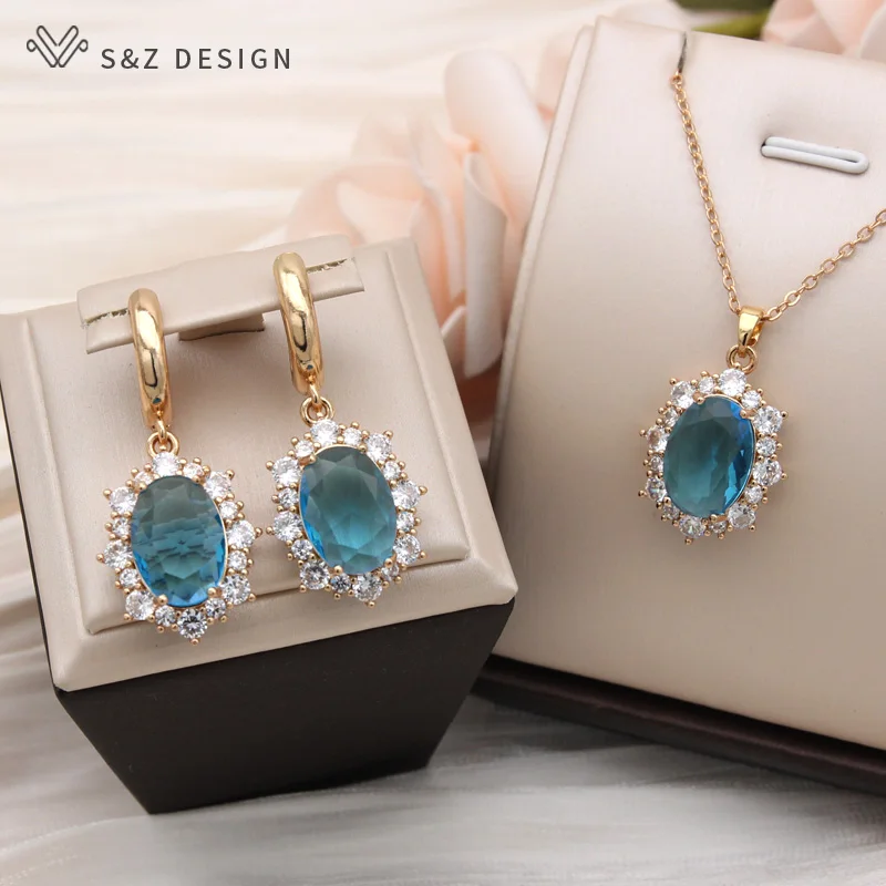 S&Z DESIGN New Fashion Egg Shape Oval Cubic Zirconia Dangle Earrings For Women Elegant Jewelry 585 Rose Gold Color Eardrop