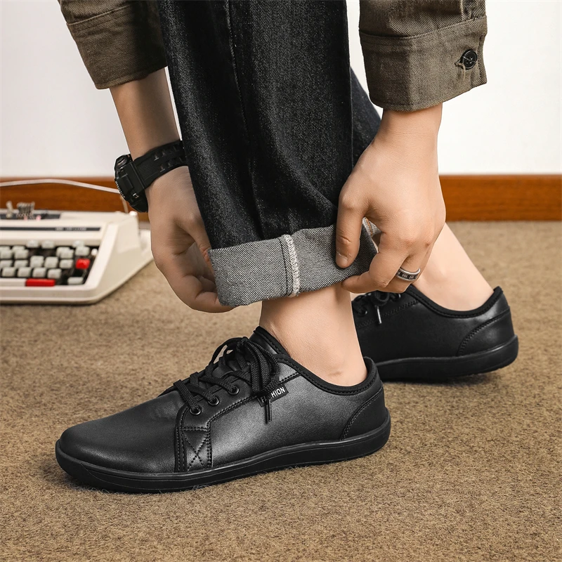 2024 Minimalist Shoes for Men Wide Toe Barefoot Zero Drop Shoes Casual Leather Fashion Sneakers Lightweight Walking Shoes