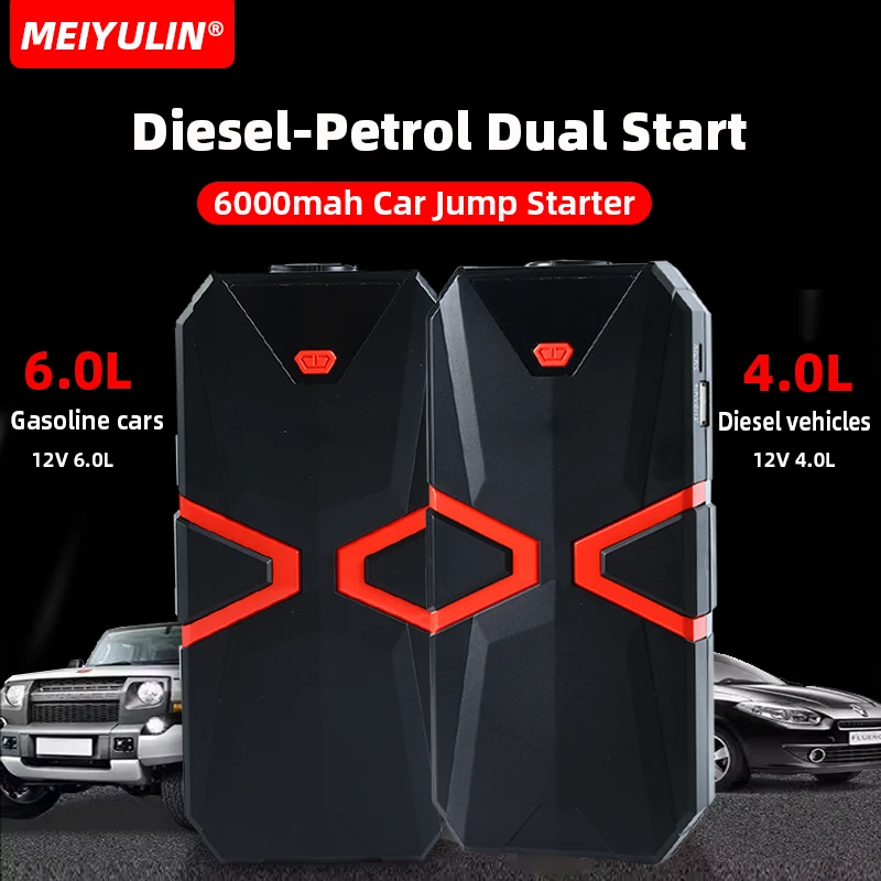 

6000mah 12V Car Jump Starter Power Bank Portable USB C Car Battery Booster Charger Starting Device Auto Emergency Start Lighting