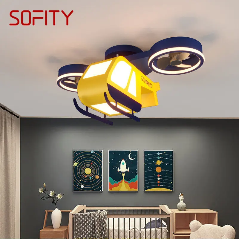

SOFITY Children's Ceiling Fan Lights Remote Control 3 Colors Dimmable LED Cartoon Airplane Lamp for Home Kids Room Kindergarten