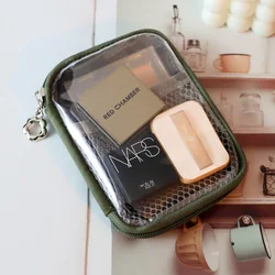 Compact Transparent Cosmetic Organizer and Travel Essentials Pouch (Green)