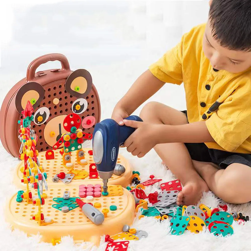 Kid Simulation Electric Drill Maintenance Repair Tool Toy Assembled Blocks Sets Children 3D Puzzle Design BuildingToys For Kids