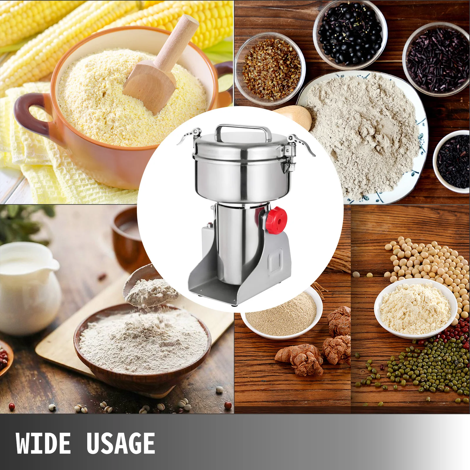 Electric Grinder VEVOR 350G 750G 1000G Electric Grain Coffee Grinder Stainless Steel Grinding Machine for Crushing Wheat Herb Soybean Millet Corn