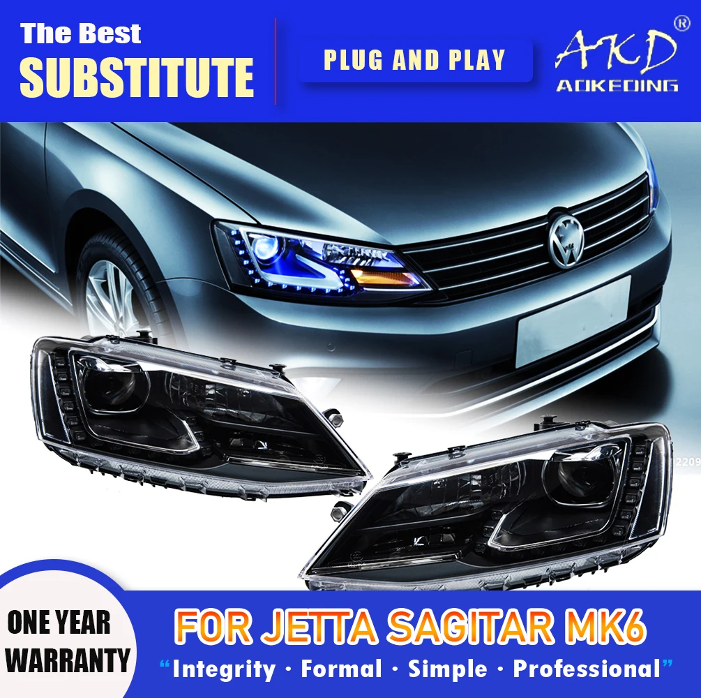 

AKD Head Lamp for Jetta Sagitar MK6 LED Headlight 2011-2018 Headlights MK6 DRL Turn Signal High Beam Angel Eye Projector