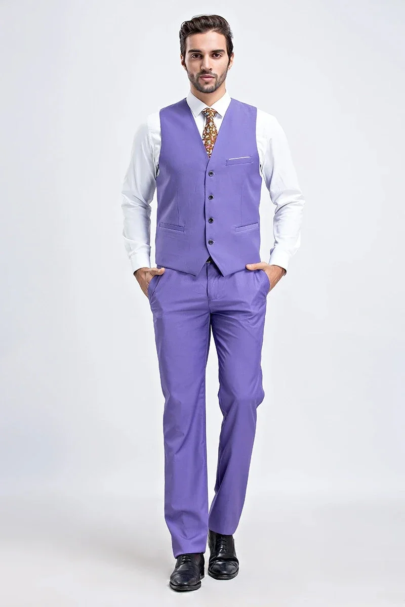 Men Casual Business Solid Color Vest Pants Groom Wedding Dress