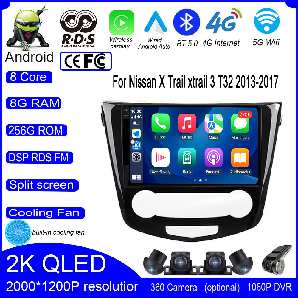 

Android 13 For Nissan X-Trail Xtrail X - Trail 3 T32 2013 - 2017 Qashqai 2 J11 Car GPS IPS QLED Auto Radio Multimedia Navigation
