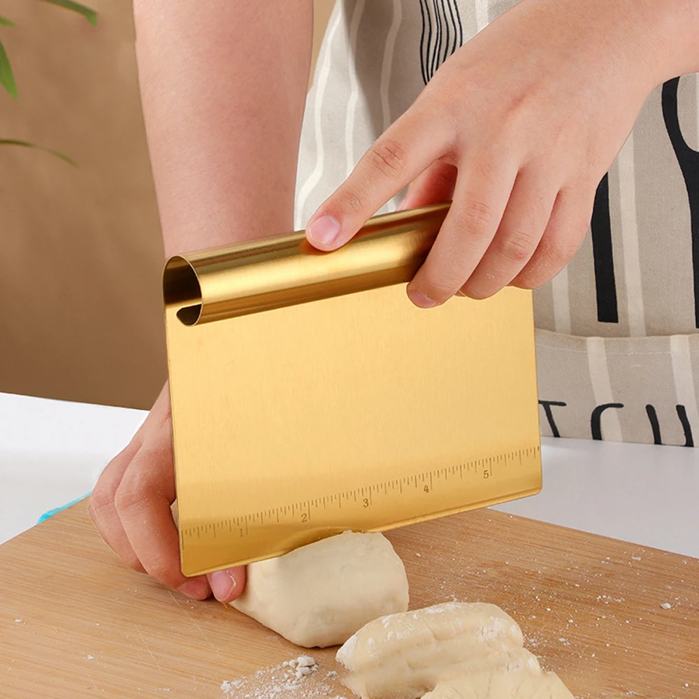 Gold Silver Pastry Dough Cutter dough scraper baking tool dough cutter baking accessories with Scale Measurements Stainless Steel Scraper Chopper for Pizza