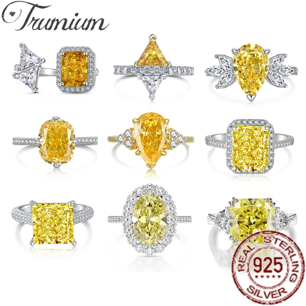 

Trumium S925 Sterling Silver Shiny 8A Yellow Zirconia Wedding Rings for Women Elegant Adjustable Anniversary Gift Fine Jewelry