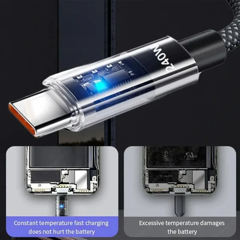 NNBILI 240W 나일론 A-C 및 C-C 고속 충전 데이터 케이블은 LED 조명이 있는 삼성 화웨이 C-C 및 A-C 케이블에 적합합니다.
