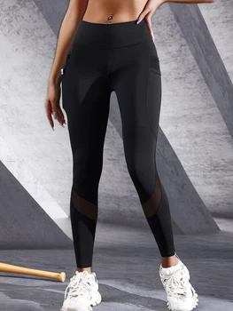 Pantaloni attillati per fitness e sport da donna, pantaloni da yoga a vita alta per il sollevamento dei fianchi, leggings a doppia tasca
