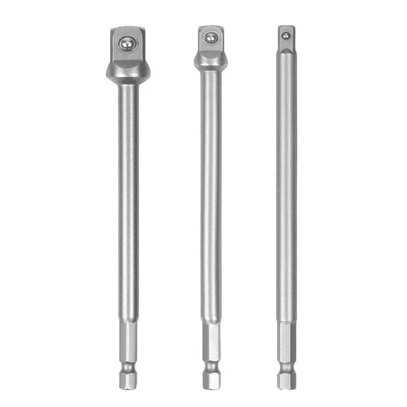 3pc 150mm Adapter Electric Screw 1/2 Driver Square Head 3/8 Hexagonal 1/4 Extended Adapter Tool Accessory Set