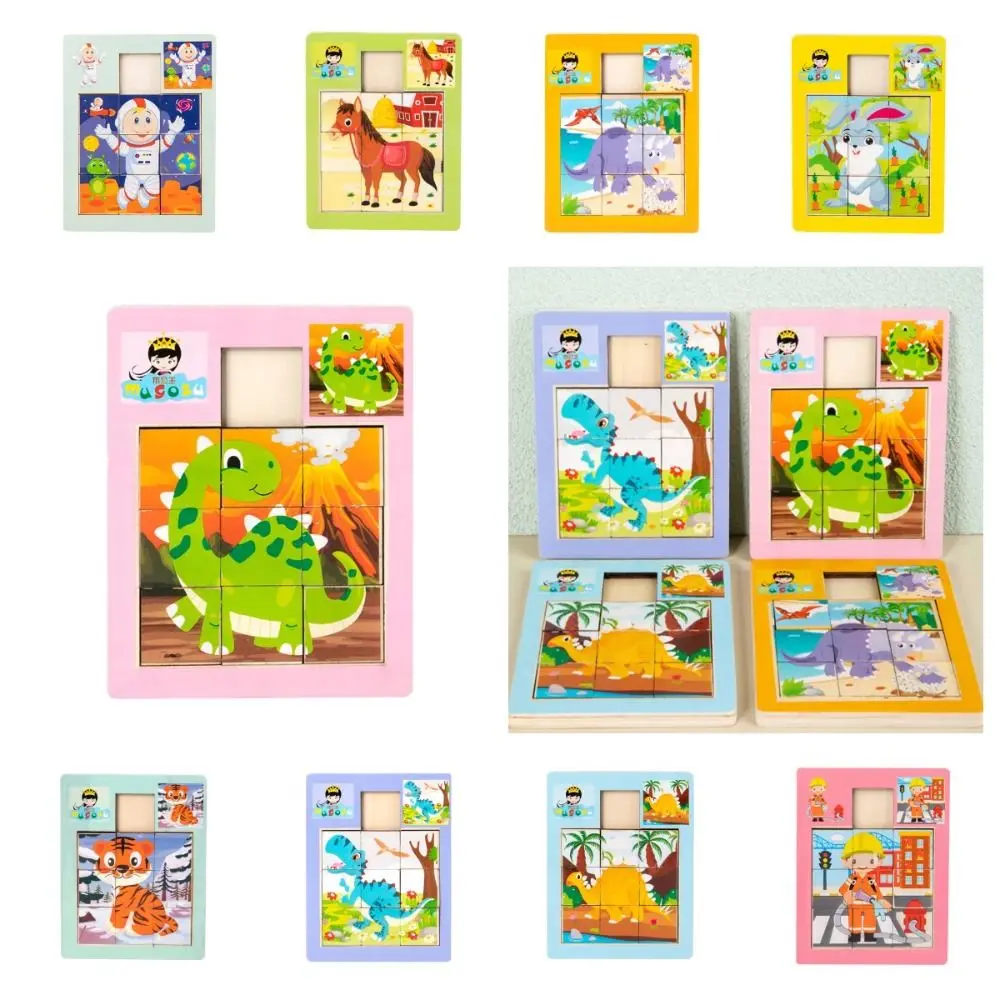 Dinosaur Animal Sliding Puzzle Educational Wood Movable Jigsaw Toy Brain Training Sudoku Children wooden dinosaur crocodile animal puzzle toy digital cognition puzzles kindergarten educational 3d wood children kids toys gifts