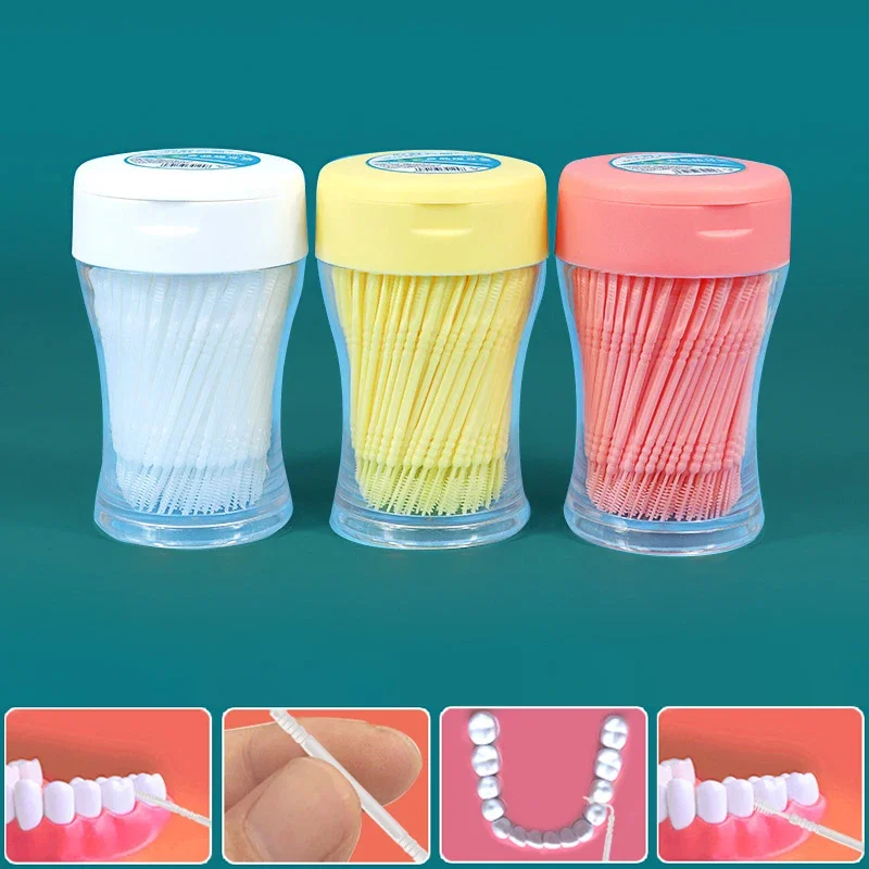 

200Pcs Double Head Dental Floss Interdental Toothpick Brush With Box Plastic Teeth Stick Oral Care Toothpicks Floss Pick