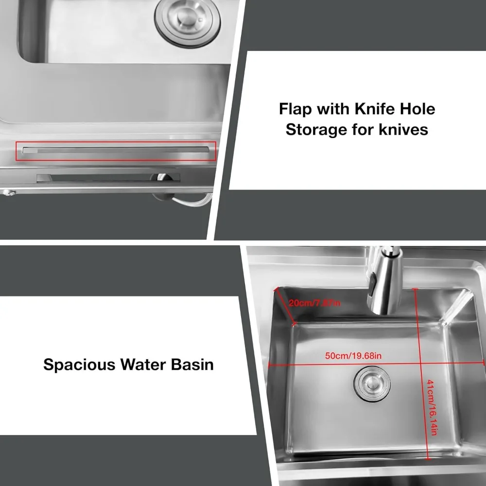 Commercial Restaurant Sink, Steel Utility Sink Free-standing Kitchen Sink, Freestanding Outdoor Sink with Pull-Out Faucet 4