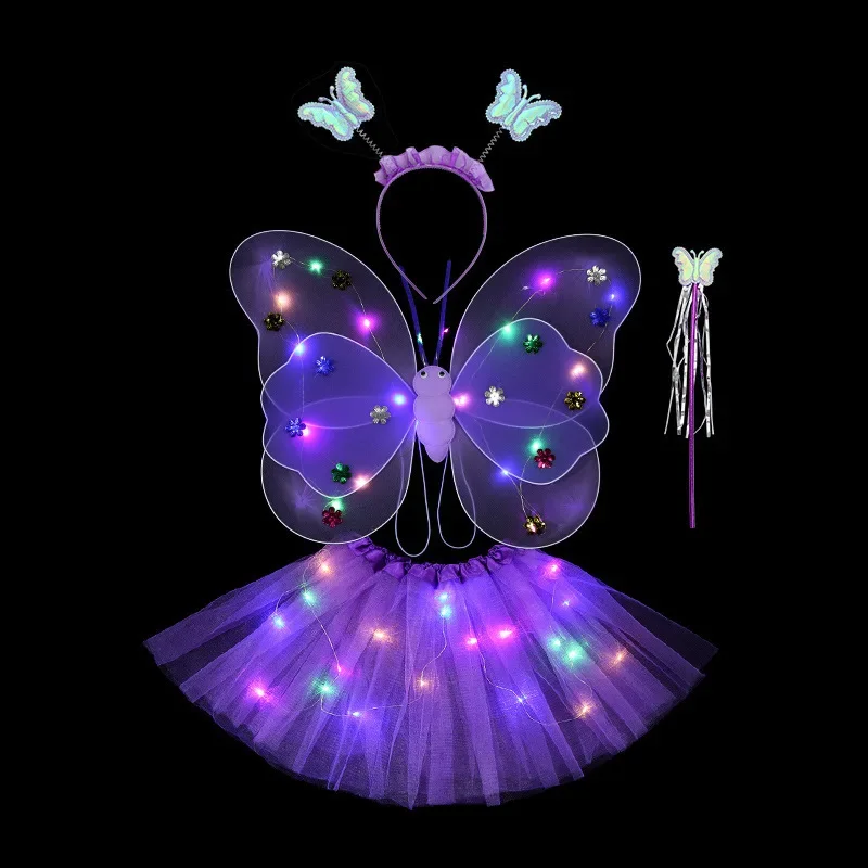 Tutu Skirt Butterfly Sequin Wings Glowing Mesh Glow Party Girls 1st 2nd Birthday Party Dress Up Little Fairy Baby Shower tutu skirts fairy wings cloak birthday party decorations