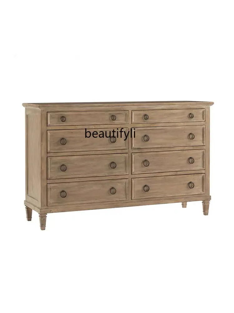 

American Country Oak Solid Wood Chest of Drawers Entrance Cabinet Retro TV Storage Complete Chest of Drawer