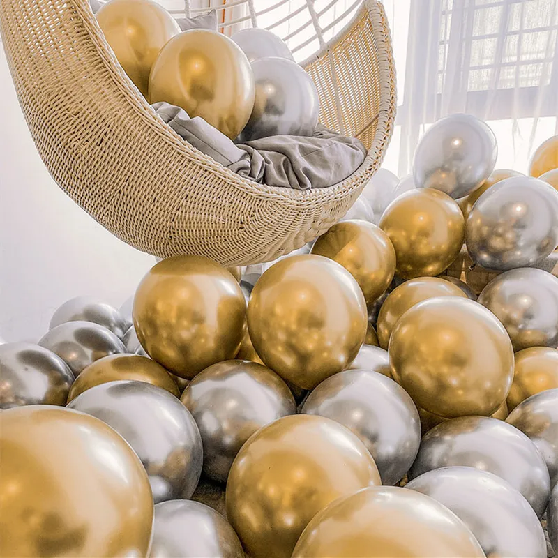 thumbnail image 1 of 10 globos de látex metálicos de 12 pulgadas de color dorado y plateado, globos de metal perlado, globos de colores dorados, suministros para fiestas de cumpleaños y bodas, 1 of 5