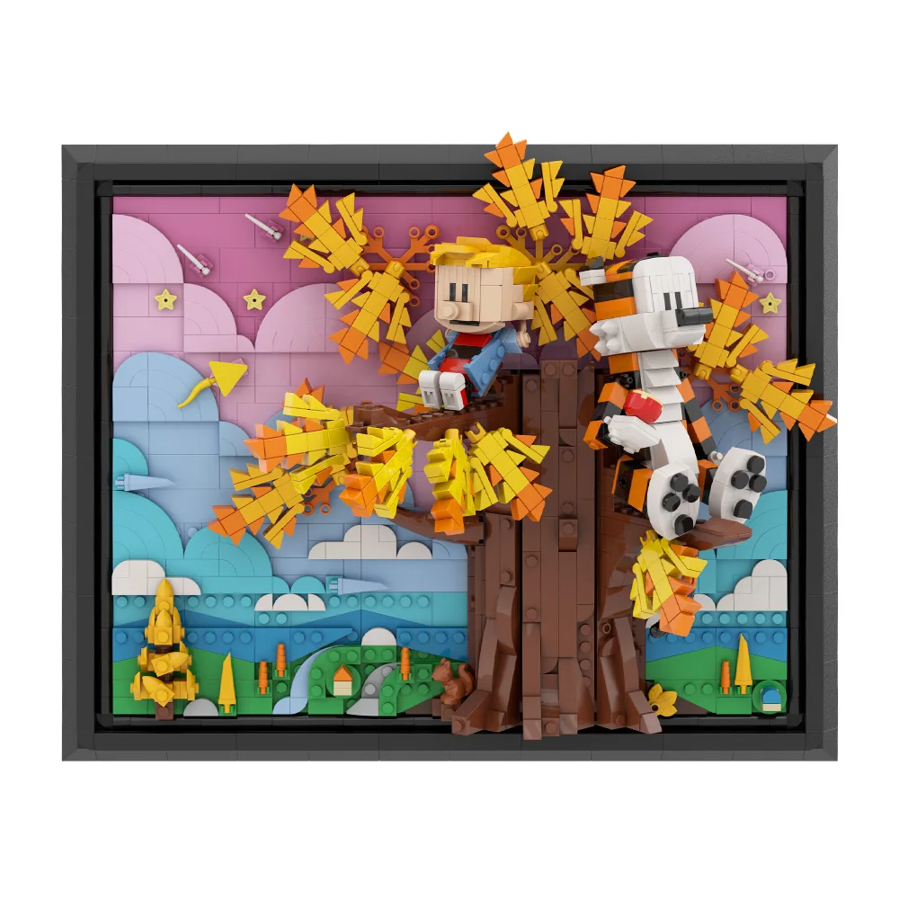 MOC Calvined und Hobbes Baustein Anime Puppe 3D Kunst Gemälde Cartoon Tiger Action Figur Ziegel Spielzeug Erwachsene Geschenk Für Kind