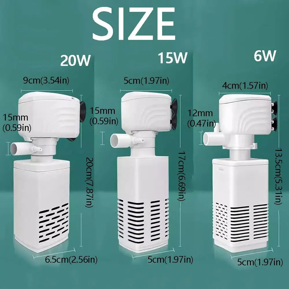 3 in 1 Aquarium Filter Pump Energy Efficient Adjustable Flow Submersible Filter Silent Operation Built-in Filter