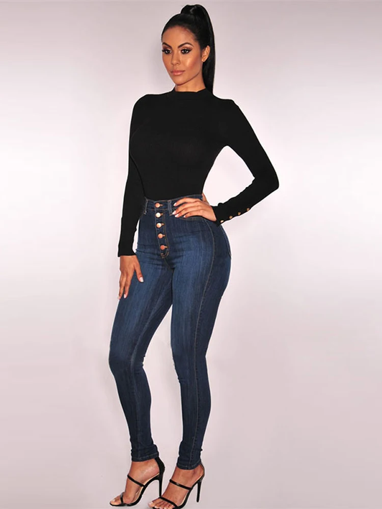 High Waist Push Up Jeans Pants For Women High Elastic Stretch Ladies Jeans Mom Trousers Washed Denim Skinny Pencil Pants 2