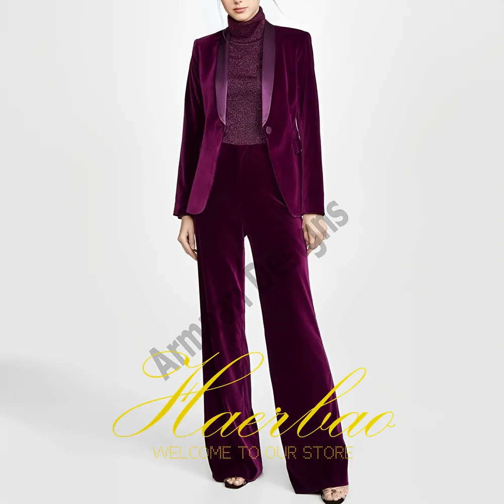 Women's Velvet Jacket and Pants Set, Formal Wedding Dress, Green Fruit Collar Jacket and Pants, 2-Piece Set