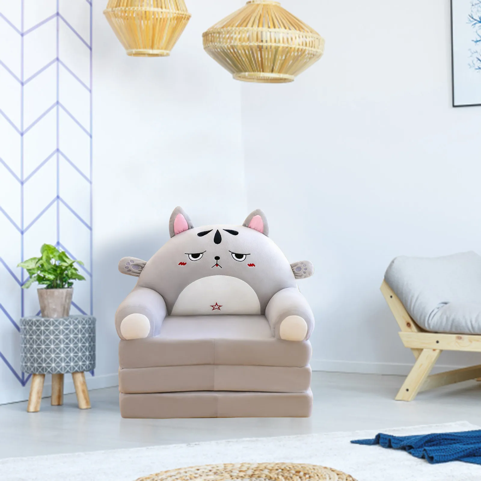 Cushion Plush Sofa case Backrest Armchair 2 In 1 Foldable Sofa Cute Cartoon Lazy Flip Open case Without Pp Cotton