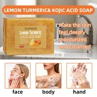 YUITIKUE savon exfoliant au citron et au curcuma illumine la peau hydrate pour le visage et les mains nettoyage en profondeur barre de soin naturelle 5