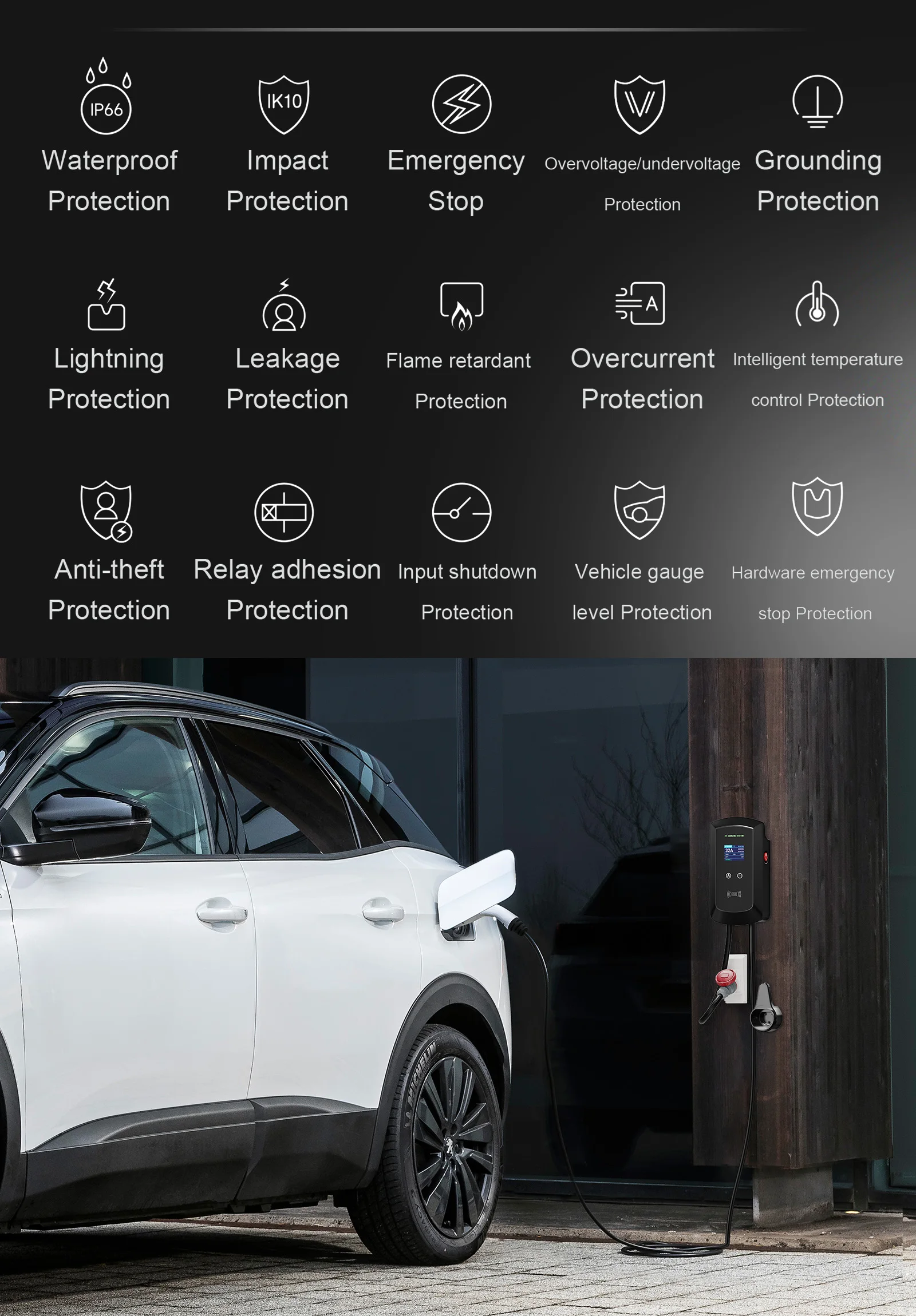 JNTAFEV 11KW 16A Typ 2 EV-Ladegerät 32A 7,6KW/22KW Elektroauto-Ladestation 1/3-Phasen Autoladestation Wallbox mit WLAN-App-Steuerung – Detail 2